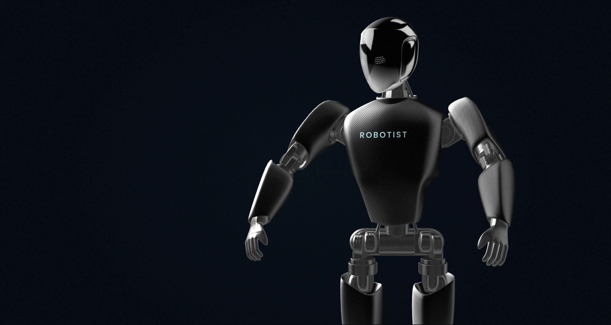 Robotist concept character in a poised standing gesture